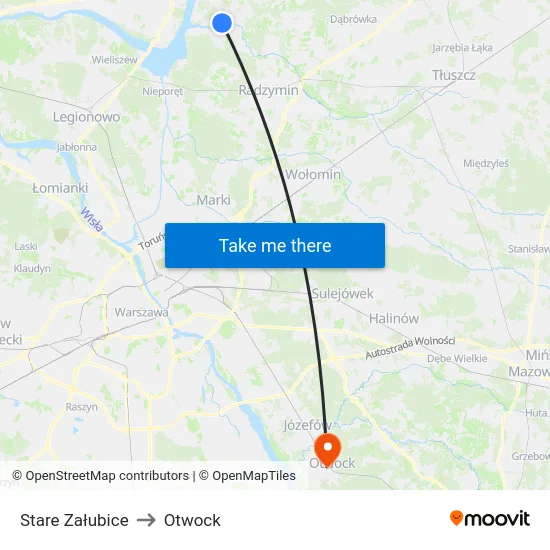 Stare Załubice to Otwock map