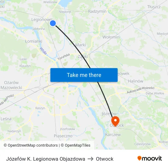 Józefów K. Legionowa Objazdowa to Otwock map