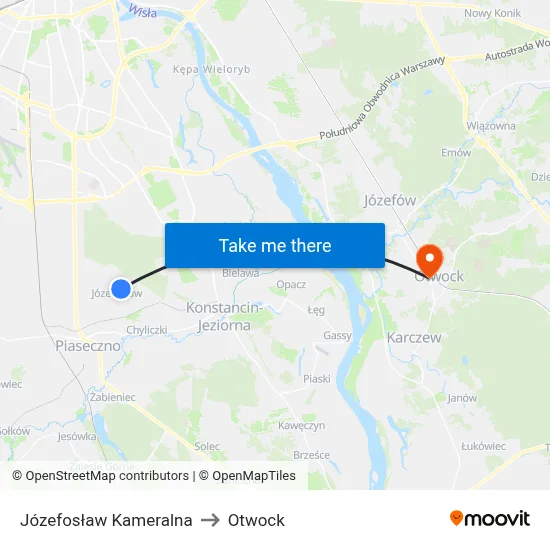 Józefosław Kameralna to Otwock map
