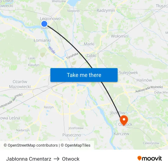 Jabłonna Cmentarz to Otwock map