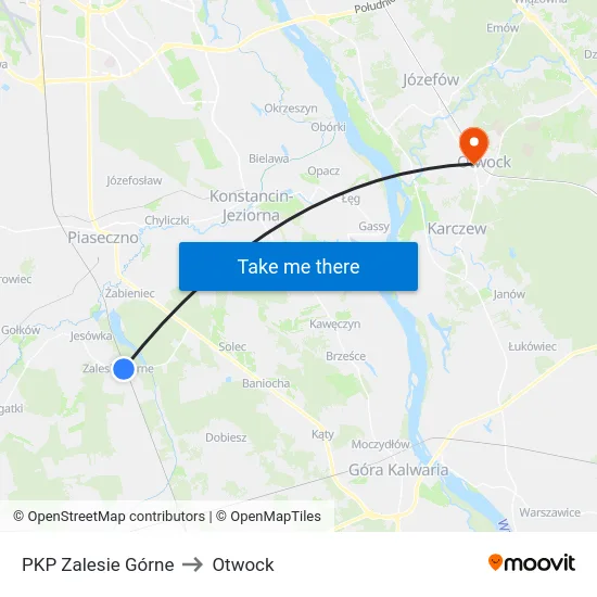 PKP Zalesie Górne to Otwock map