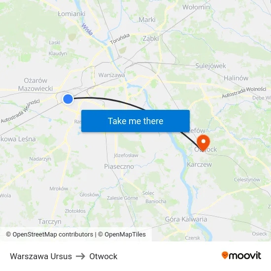 Warszawa Ursus to Otwock map