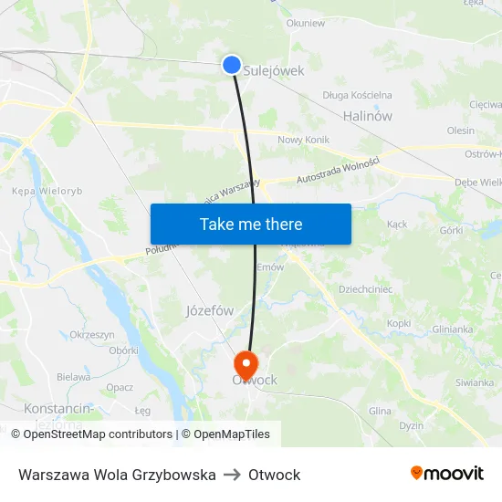 Warszawa Wola Grzybowska to Otwock map