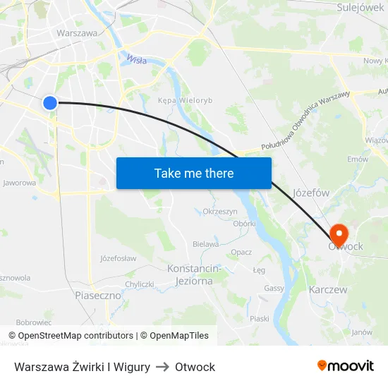Warszawa Żwirki I Wigury to Otwock map