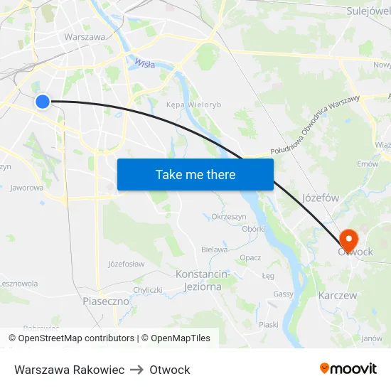 Warszawa Rakowiec to Otwock map