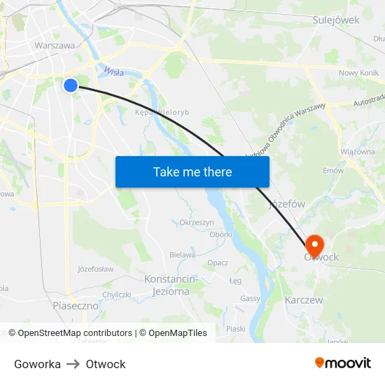 Goworka to Otwock map