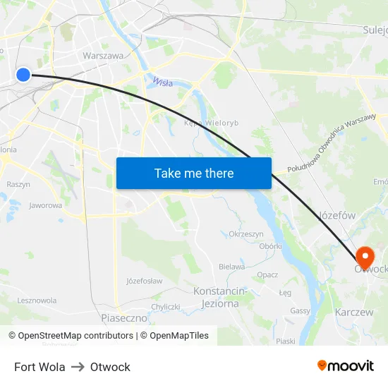 Fort Wola to Otwock map