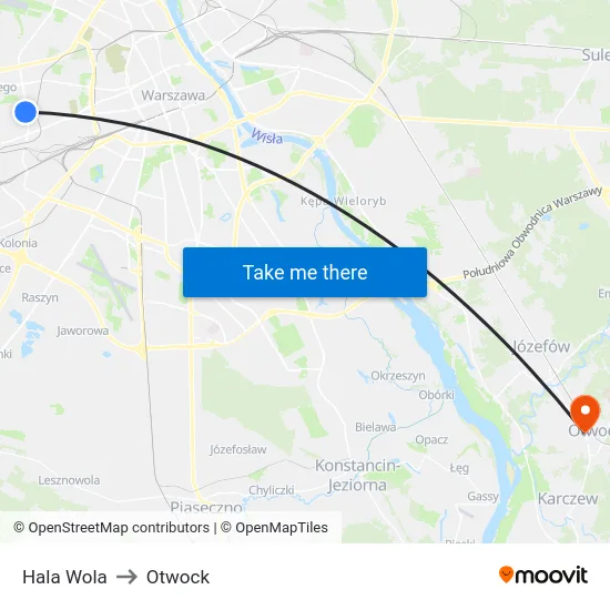 Hala Wola to Otwock map