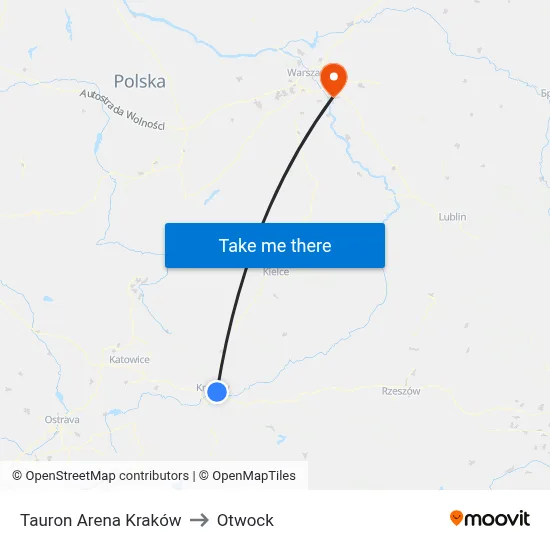 Tauron Arena Kraków to Otwock map