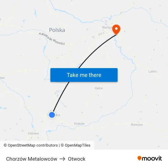 Chorzów Metalowców to Otwock map