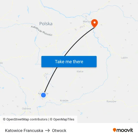 Katowice Francuska to Otwock map