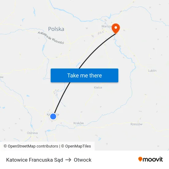 Katowice Francuska Sąd to Otwock map