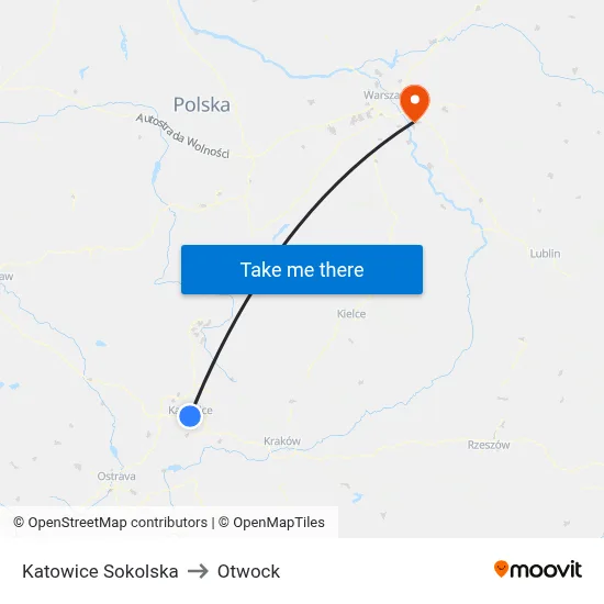 Katowice Sokolska to Otwock map