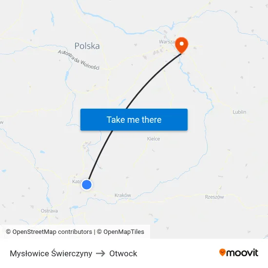 Mysłowice Świerczyny to Otwock map