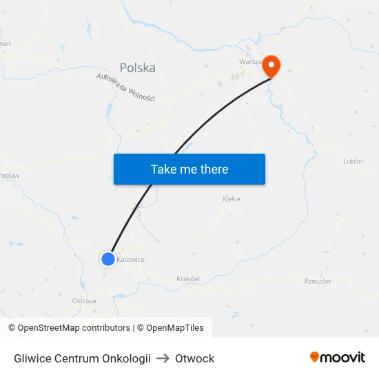 Gliwice Centrum Onkologii to Otwock map