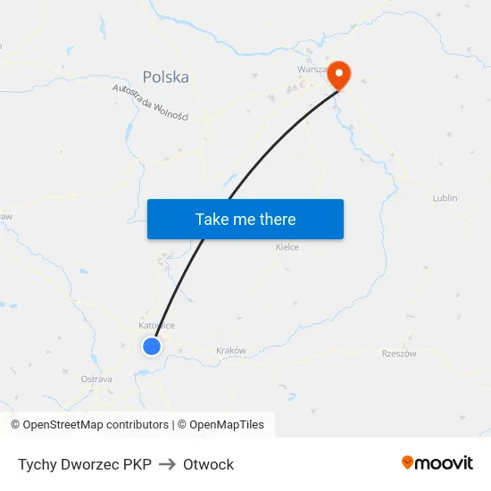 Tychy Dworzec PKP to Otwock map