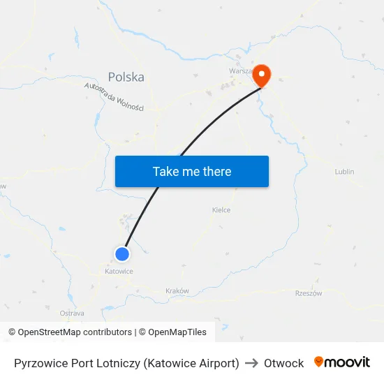 Pyrzowice Port Lotniczy (Katowice Airport) to Otwock map