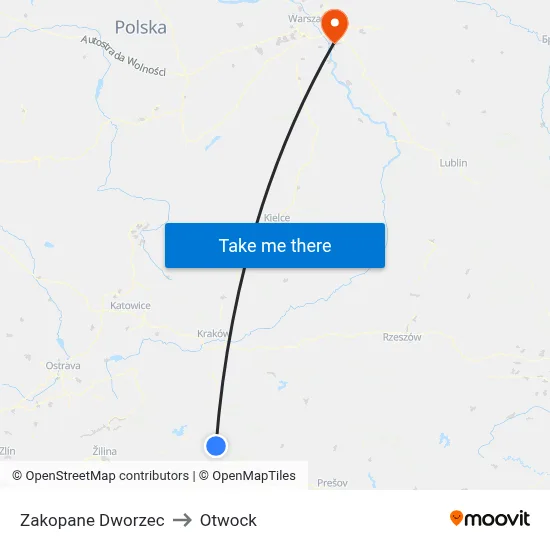Zakopane Dworzec to Otwock map