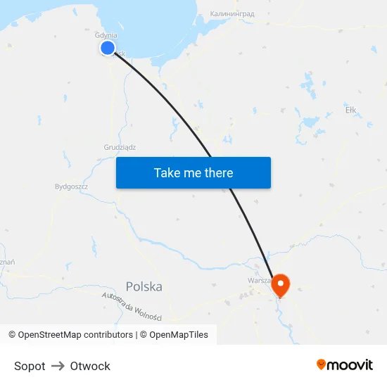 Sopot to Otwock map