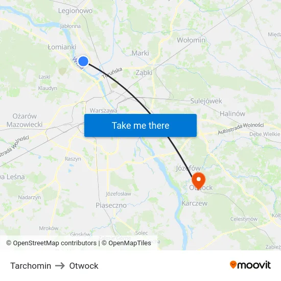 Tarchomin to Otwock map