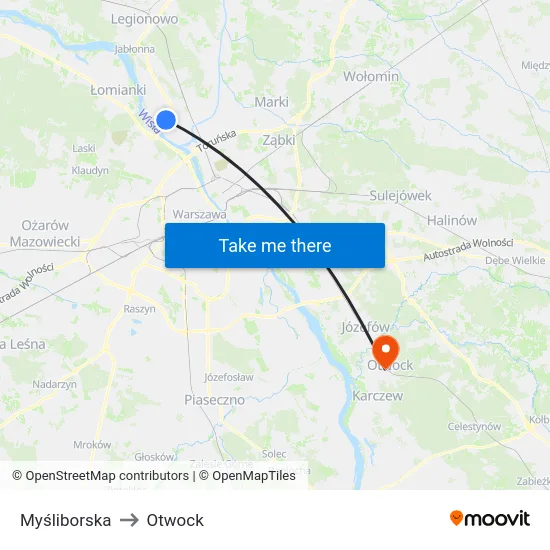 Myśliborska to Otwock map