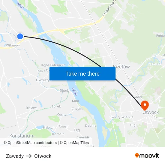 Zawady to Otwock map
