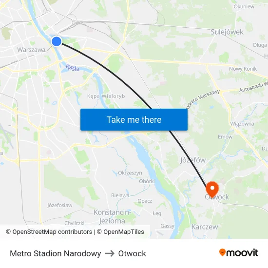 Metro Stadion Narodowy to Otwock map