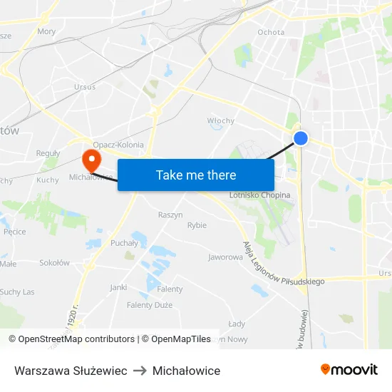 Warszawa Służewiec to Michałowice map