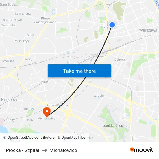 Płocka - Szpital to Michałowice map