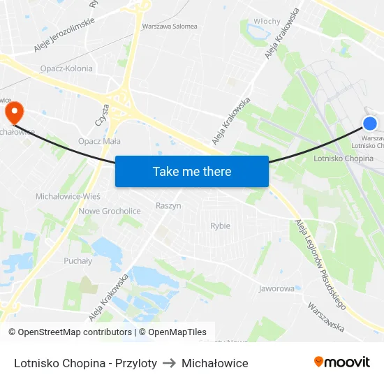 Lotnisko Chopina - Przyloty to Michałowice map