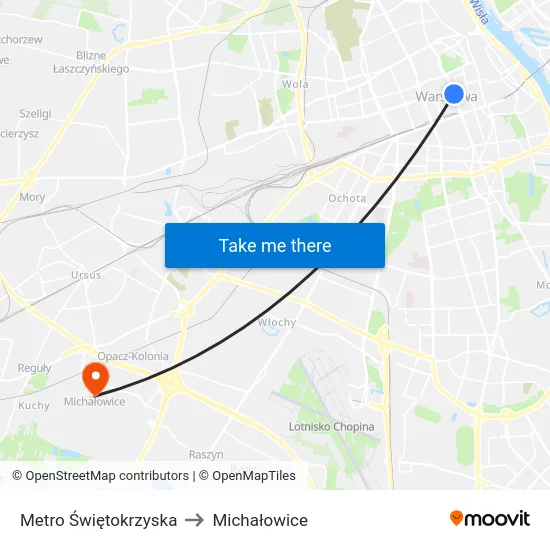 Metro Świętokrzyska to Michałowice map
