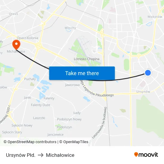 Ursynów Płd. to Michałowice map