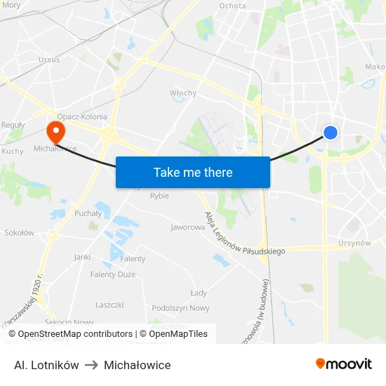 Al. Lotników to Michałowice map