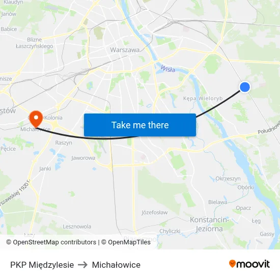 PKP Międzylesie to Michałowice map