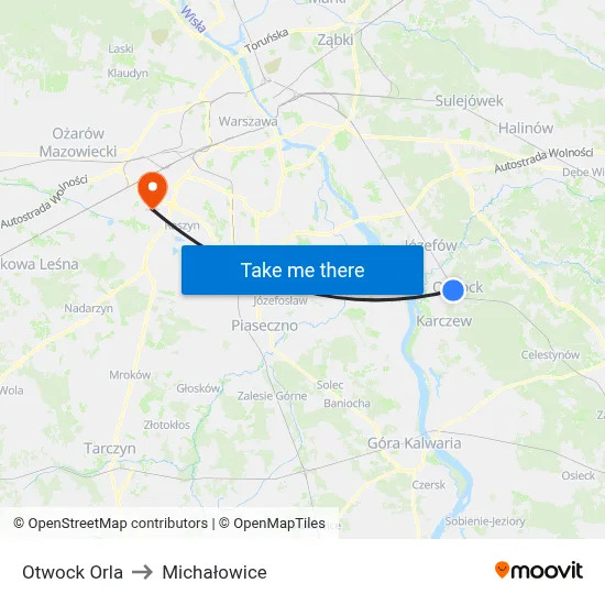 Otwock Orla to Michałowice map