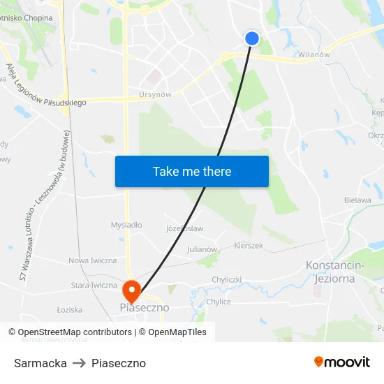 Sarmacka to Piaseczno map