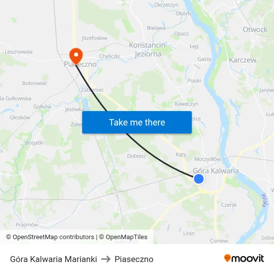 Góra Kalwaria Marianki to Piaseczno map
