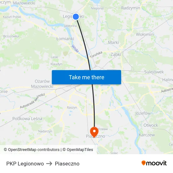 PKP Legionowo to Piaseczno map