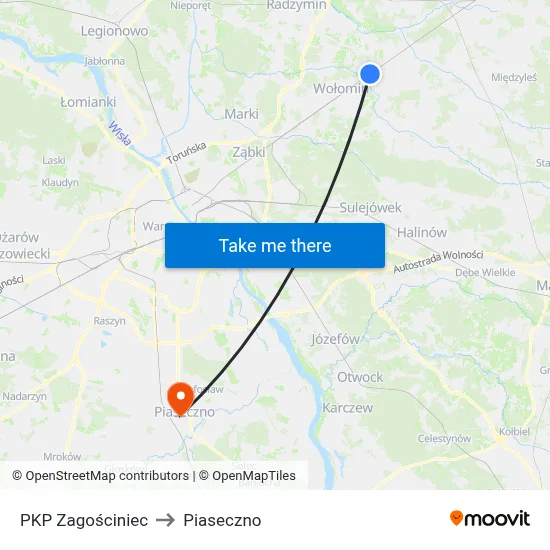 PKP Zagościniec to Piaseczno map