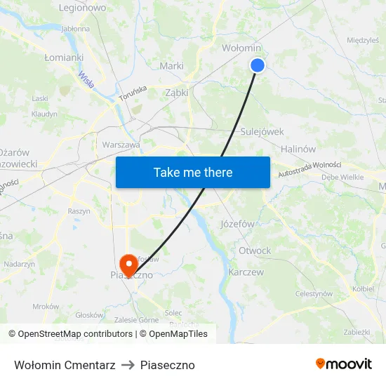 Wołomin Cmentarz to Piaseczno map