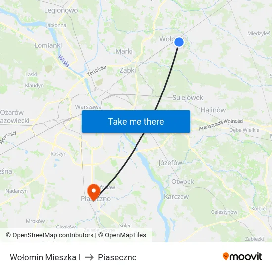 Wołomin Mieszka I to Piaseczno map