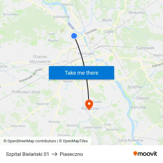 Szpital Bielański 01 to Piaseczno map