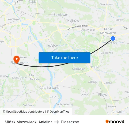 Mińsk Mazowiecki Anielina to Piaseczno map