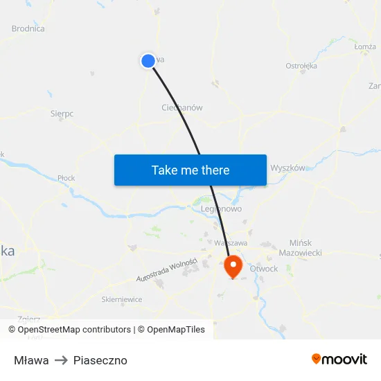 Mława to Piaseczno map