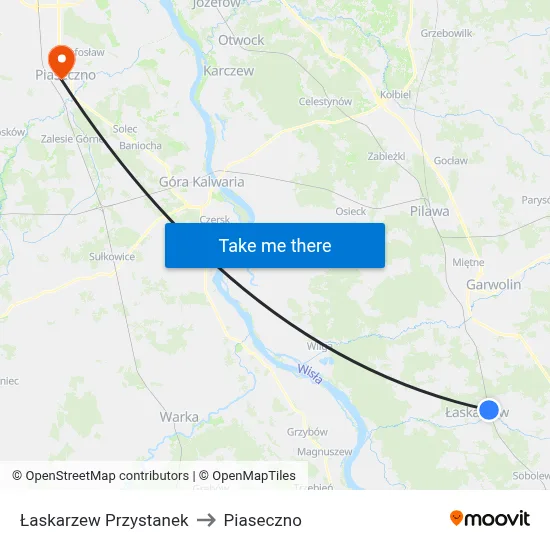 Łaskarzew Przystanek to Piaseczno map