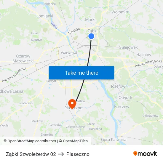 Ząbki Szwoleżerów 02 to Piaseczno map