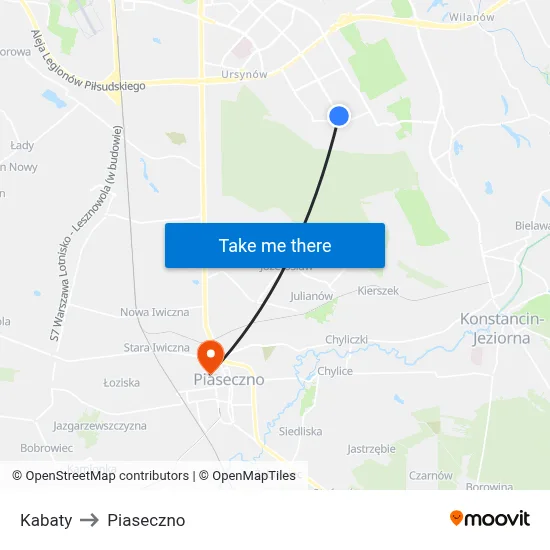 Kabaty to Piaseczno map