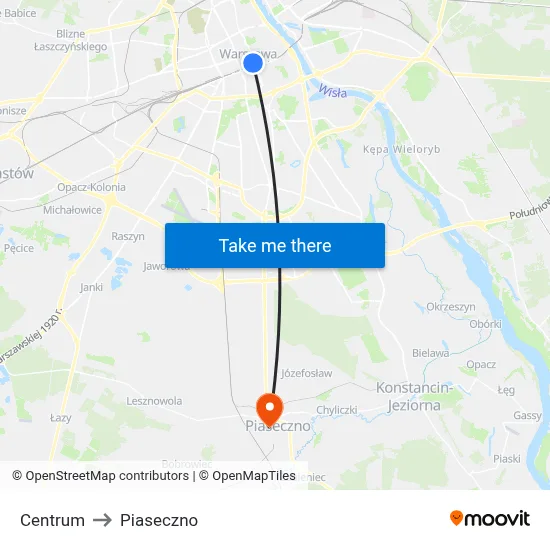 Centrum to Piaseczno map