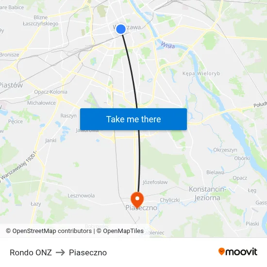 Rondo ONZ to Piaseczno map