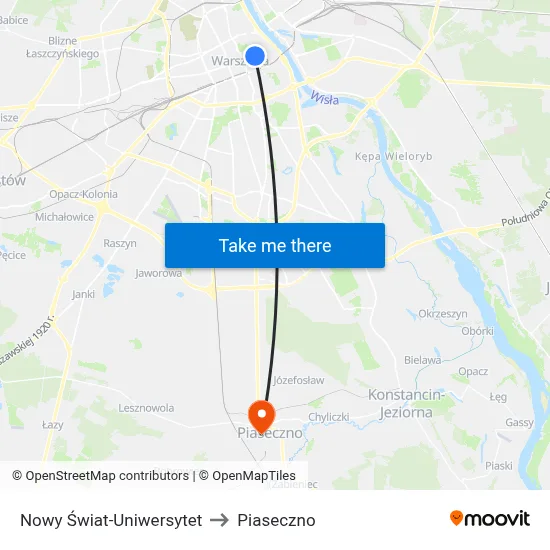 Nowy Świat-Uniwersytet to Piaseczno map